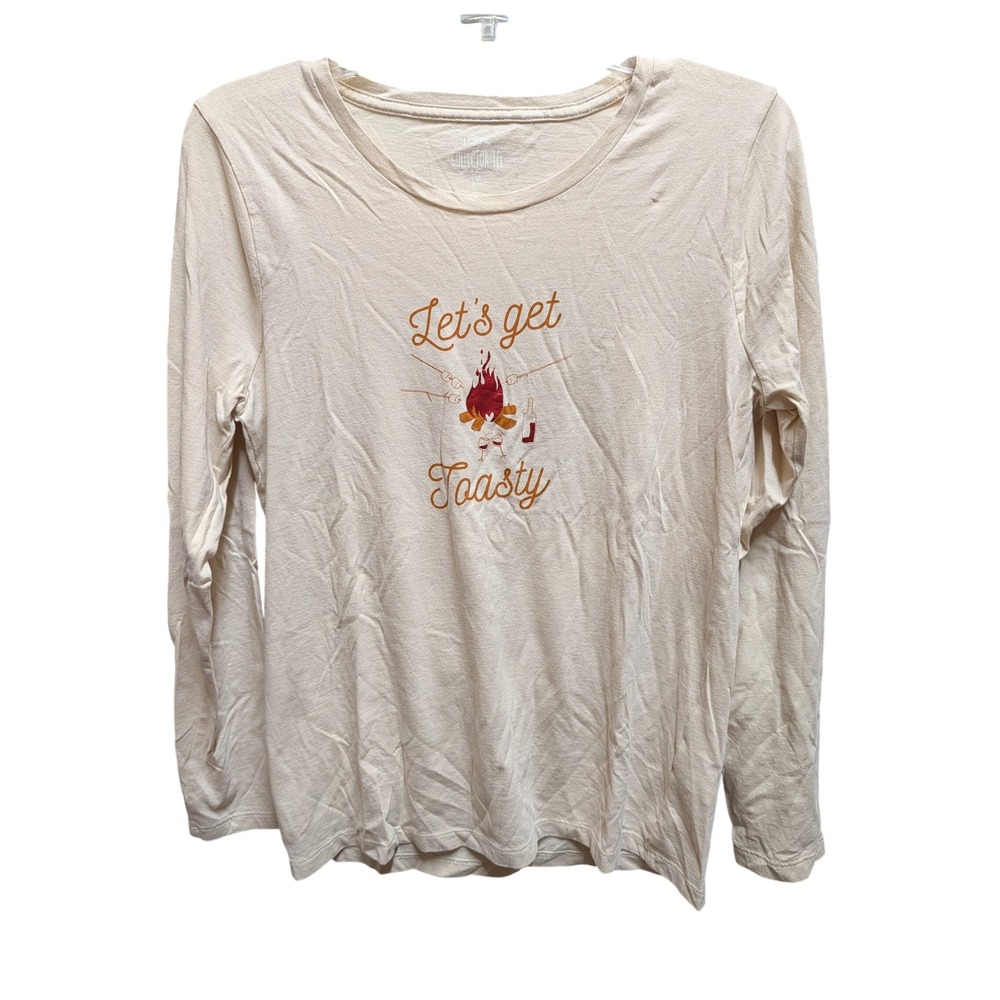J.Crew Collector Tee Women Medium Cream Excellent Lets Get Toasty Graphic LS